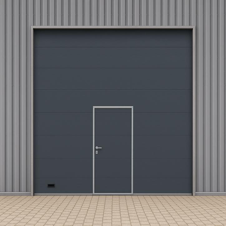 Full 40 mm industrial sectional door with integrated gate - Free shipping in Europe Full 40 mm industrial sectional door with integrated gate - Free shipping in Europe